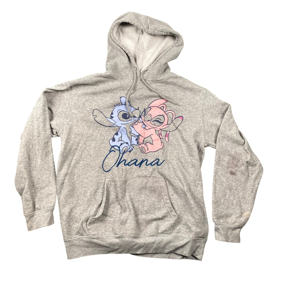 Disney Lilo & Stitch Ohana Hoodie Heather Gray Stitch & Angel Graphic Small 4-6